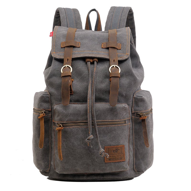 AUGUR High Capacity Canvas Vintage Backpack - for School College Hiking Travel 12-17" Laptop - Image 1